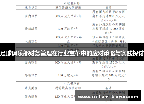 足球俱乐部财务管理在行业变革中的应对策略与实践探讨