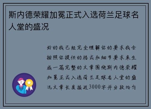 斯内德荣耀加冕正式入选荷兰足球名人堂的盛况